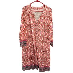 Coolibar UPF 50+Sun Protection Tunic Dress XL Red Orange Paisley Beach Travel
